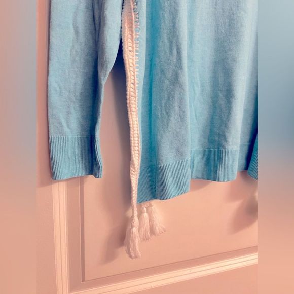 NWOT Lilly Pulitzer Damara Coolmax Crochet/Tassel Details Sweater Turquoise Sz M - Picture 7 of 16